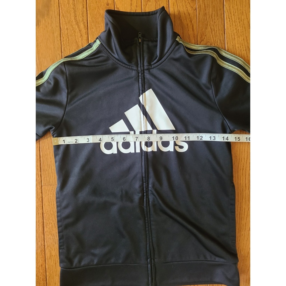 Adidas Black Spellout Full Zip Track Jacket Activewear Boys Size 7 Black Olive - Picture 5 of 7
